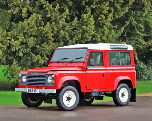 Red Land Rover Jeep Car Diamond Painting