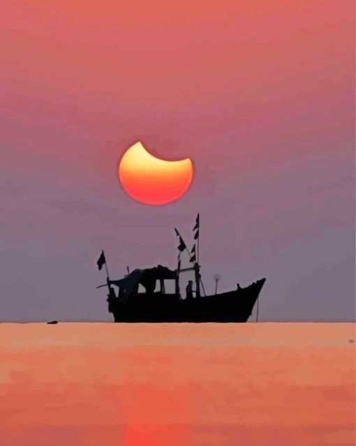 Sunset Sail Boat Diamond Painting