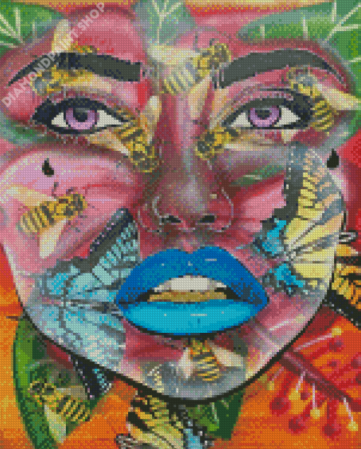 Graffiti Face With Bees And Butterflies Diamond Painting