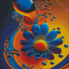 Blue And Orange Flower Diamond Painting