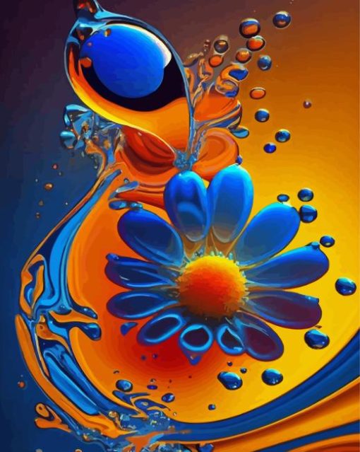 Blue And Orange Flower Diamond Painting