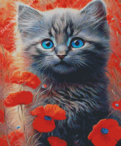 Cat And Poppies Diamond Painting