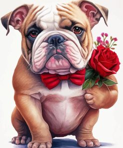 Dog And Flowers Diamond Painting