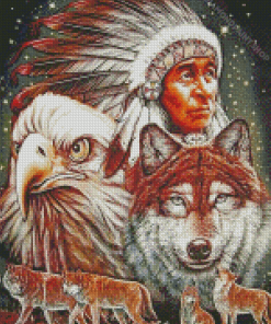 Aesthetic Wolf And Indian Chief Diamond Painting