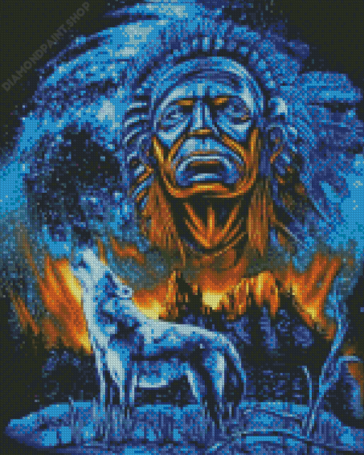 Wolf And Indian Chief Diamond Painting